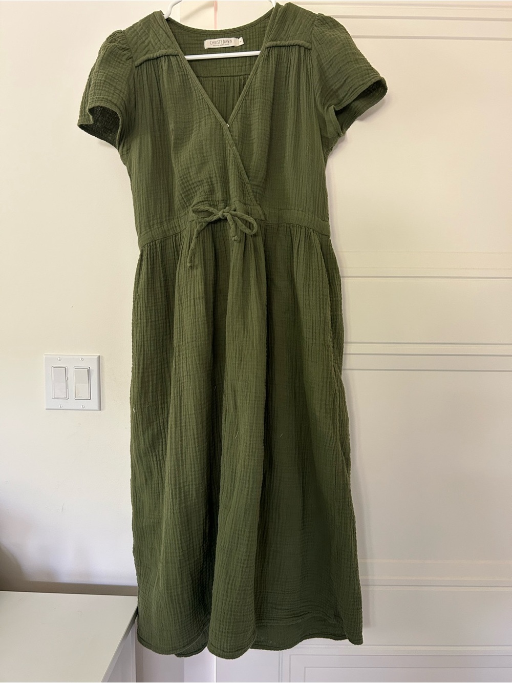 Christy Dawn Olive Cotton Gauze Midi Dress - Small Petite